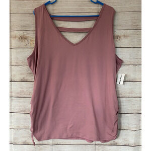 M Fasis V-neck Strappy Back Tank Top Shirt Size 3X Stretchy Knit Pink NWT
